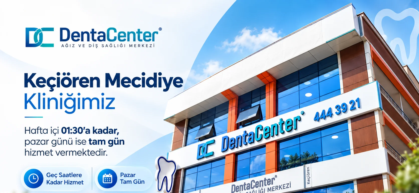 Keçiören Mecidiye Kliniğimiz hafta içi 01:30’a kadar, pazar günü ise tam gün hizmet vermektedir. Geç saatlere kadar hizmet, pazar tam gün.